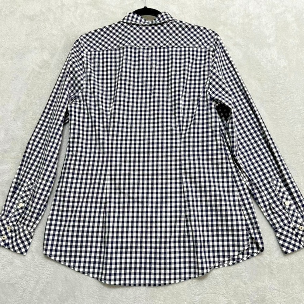Vineyard Vines Button Down Women 12 Navy Gingham Whale Logo Classic Fit Preppy - Picture 3 of 10